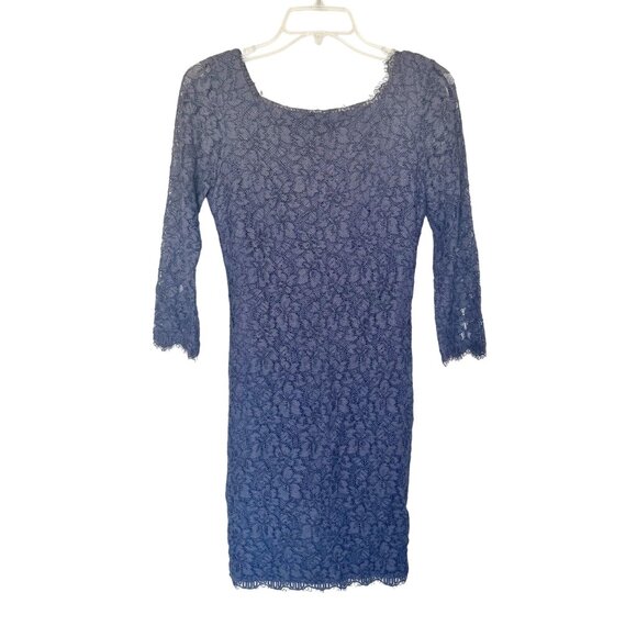 Diane Von Furstenberg Zarita Gray Lace Sheath Dress 3/4 Sleeves Womens Size 4 - Picture 1 of 14